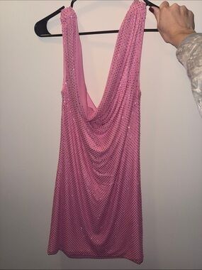 Scoop-Back Mini Dress in Sparkling Pink